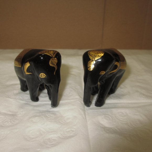 Elephants statuettes figurines Set 2 pc Lot Vintage Gilded Black and Gold - Picture 3 of 13